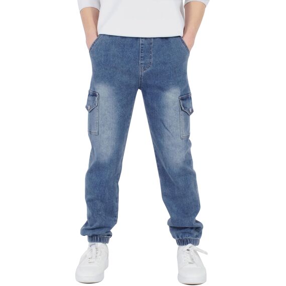 CAMLAKEE Cargohose Jungen Jogginghose Kinder Cargo Hosen Jungs Arbeitshose mit Elastischem Bund Denim DE: 170-176 (Herstellergröße 180)