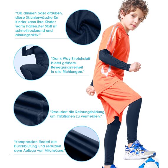 HOPLYNN - Thermal Underwear Set für Kinder Funktionsunterwäsche Skiunterwäsche Jungen Atmungsaktiv Thermal Underwear Warme Fussball Ski Blau XL