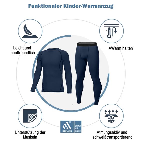 HOPLYNN - Thermal Underwear Set für Kinder Funktionsunterwäsche Skiunterwäsche Jungen Atmungsaktiv Thermal Underwear Warme Fussball Ski Blau XL