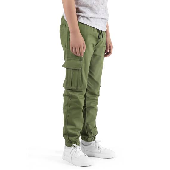 NATUST Jungen Cargohose Kinder Freizeithose Jogginghose Jungs Cargo Hose mit Elastischem Bund Armeegrün 134-140