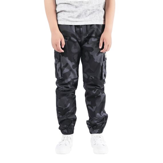 NATUST Jungen Cargohose Kinder Freizeithose Jogginghose Jungs Cargo Hose mit Elastischem Bund Tarngrau 134-140 (Herstellergröße: 140)