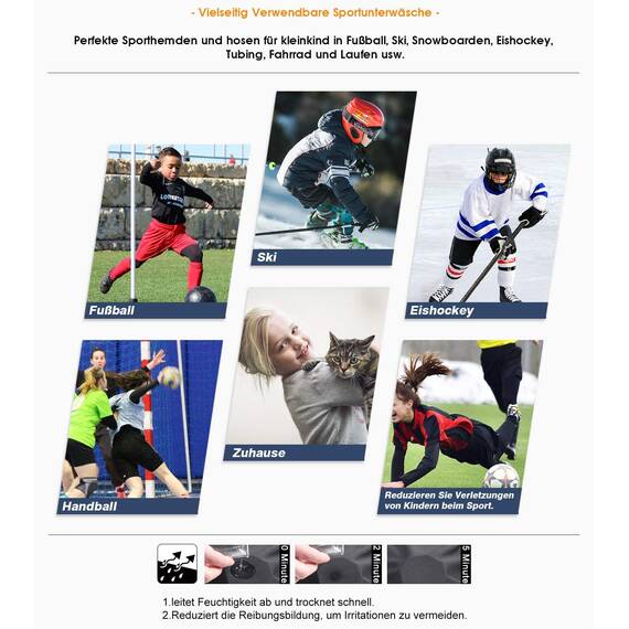 HOPLYNN - Thermal Athletic Set für Children Funktioneller Sportanzug Ski Thermal Set Jungen Atmungsaktive Thermal Athletic Football Ski mit Fleece Schwarz M