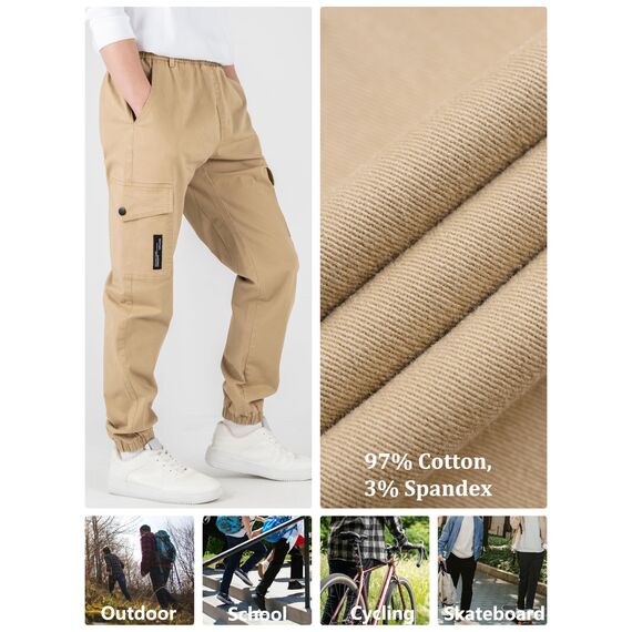 CAMLAKEE Cargohose Jungen Jogginghose Kinder Cargo Hosen Jungs Arbeitshose mit Elastischem Bund Beige DE: 140-146 (Herstellergröße 140)