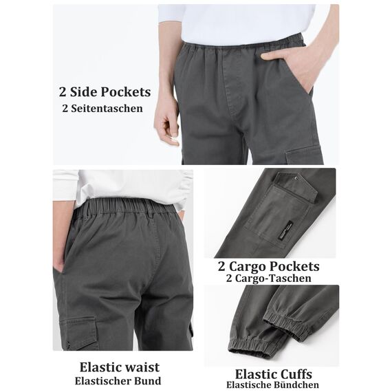 CAMLAKEE Cargohose Jungen Jogginghose Kinder Cargo Hosen Jungs Arbeitshose mit Elastischem Bund Grau DE: 140-146 (Herstellergröße 140)