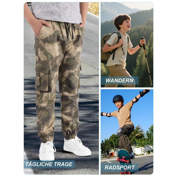 NATUST Jungen Cargohose Kinder Freizeithose Jogginghose Jungs Cargo Hose mit Elastischem Bund Wüstengelb 128-134 (Herstellergröße: 130)