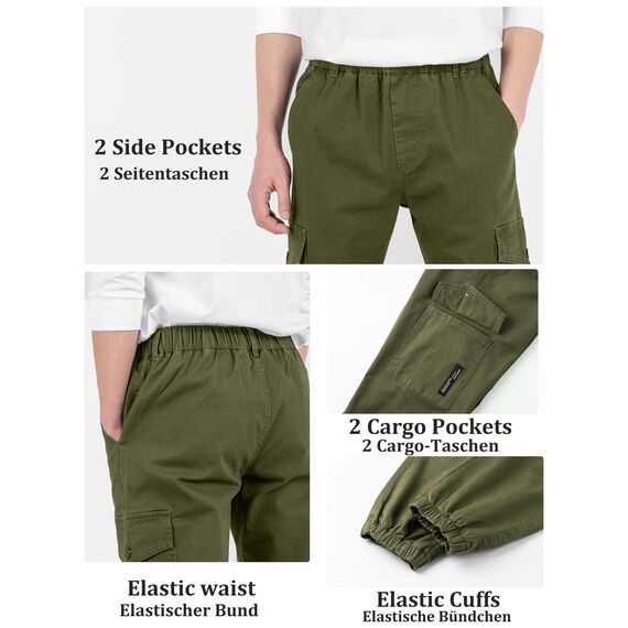 CAMLAKEE Cargohose Jungen Jogginghose Kinder Cargo Hosen Jungs Arbeitshose mit Elastischem Bund Armee Grün DE: 152-158 (Herstellergröße 150)
