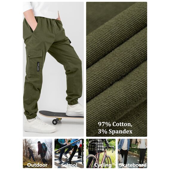 CAMLAKEE Cargohose Jungen Jogginghose Kinder Cargo Hosen Jungs Arbeitshose mit Elastischem Bund Armee Grün DE: 152-158 (Herstellergröße 150)