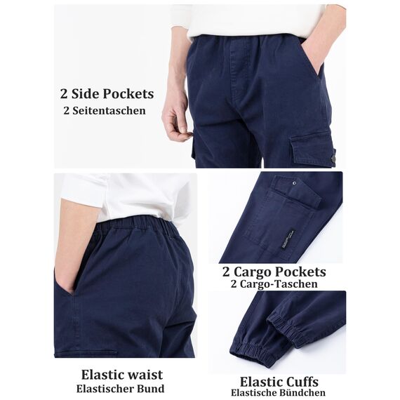 CAMLAKEE Cargohose Jungen Jogginghose Kinder Cargo Hosen Jungs Arbeitshose mit Elastischem Bund Navy DE: 164-170 (Herstellergröße 170)