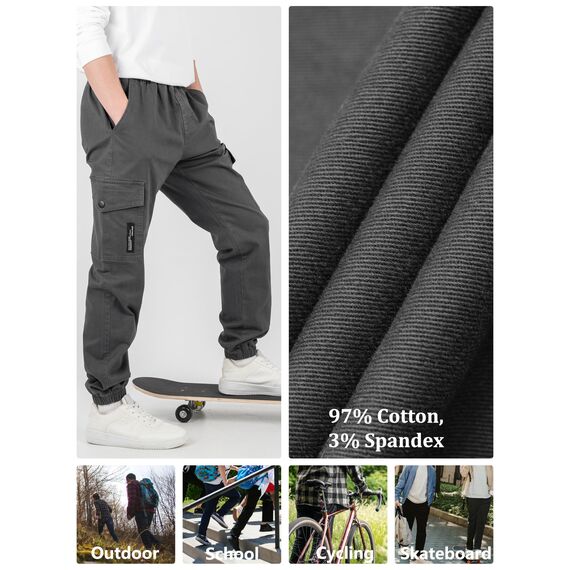 CAMLAKEE Cargohose Jungen Jogginghose Kinder Cargo Hosen Jungs Arbeitshose mit Elastischem Bund Grau DE: 158-164 (Herstellergröße 160)