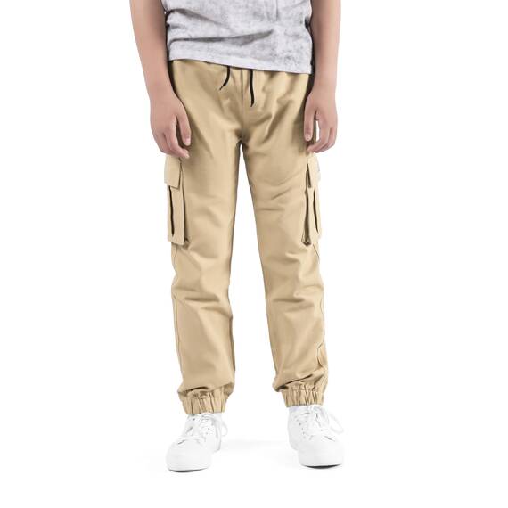 NATUST Jungen Cargohose Kinder Freizeithose Jogginghose Jungs Cargo Hose mit Elastischem Bund Khaki 158-164
