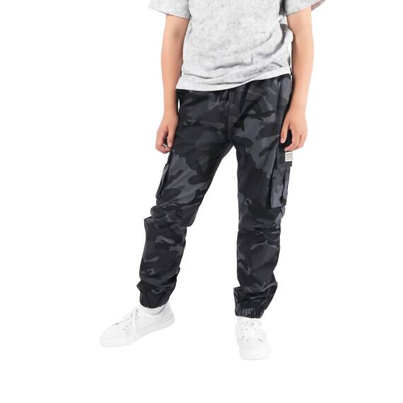 NATUST Jungen Cargohose Kinder Freizeithose Jogginghose Jungs Cargo Hose mit Elastischem Bund Tarngrau 158-164 (Herstellergröße: 160)