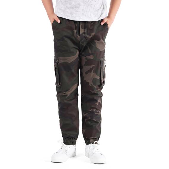 NATUST Jungen Cargohose Kinder Freizeithose Jogginghose Jungs Cargo Hose mit Elastischem Bund Tarngrün 158-164