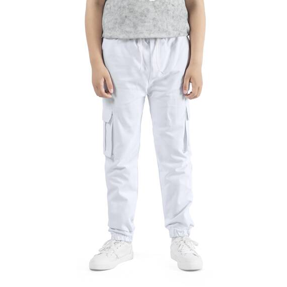 NATUST Jungen Cargohose Kinder Freizeithose Jogginghose Jungs Cargo Hose mit Elastischem Bund Weiß 158-164 (Herstellergröße: 160)