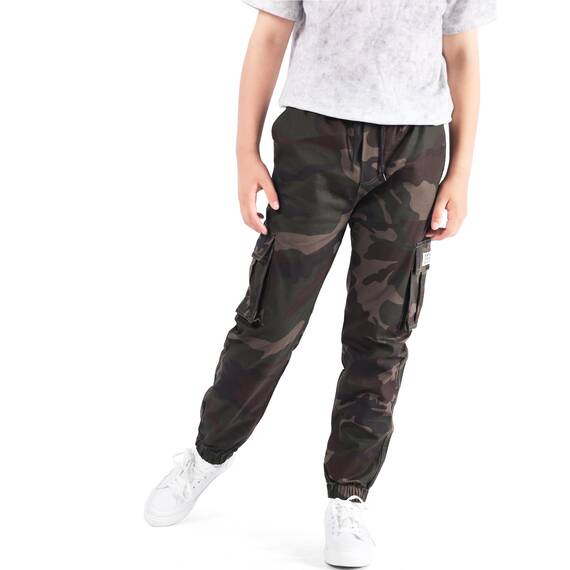 NATUST Jungen Cargohose Kinder Freizeithose Jogginghose Jungs Cargo Hose mit Elastischem Bund Tarngrün 170/176