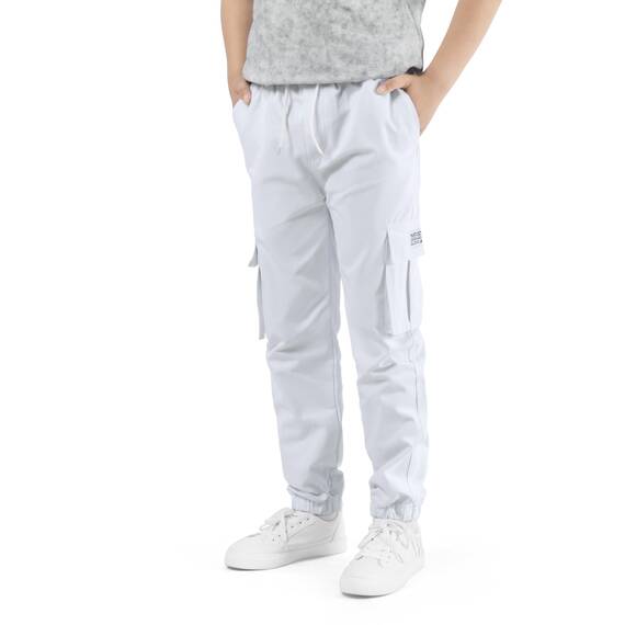NATUST Jungen Cargohose Kinder Freizeithose Jogginghose Jungs Cargo Hose mit Elastischem Bund Weiß 146-152 (Herstellergröße: 150)