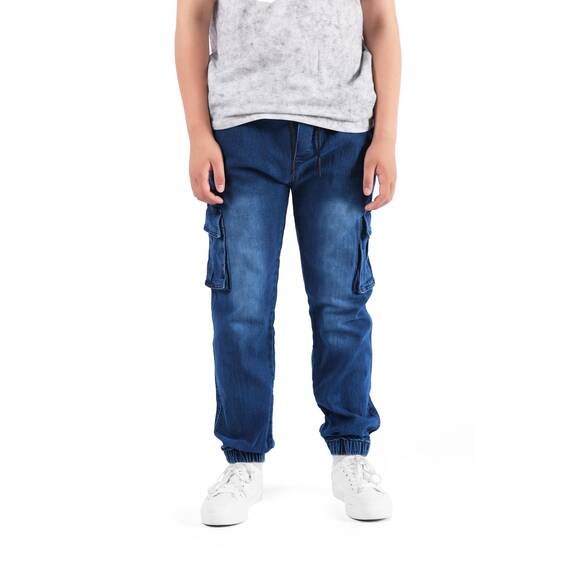 NATUST Jungen Cargohose Kinder Freizeithose Jogginghose Jungs Cargo Jeans mit Elastischem Bund Blau 158-164 (Herstellergröße: 160)