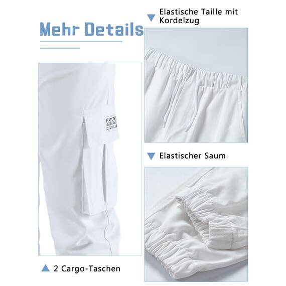 NATUST Jungen Cargohose Kinder Freizeithose Jogginghose Jungs Cargo Hose mit Elastischem Bund Weiß 158-164 (Herstellergröße: 160)