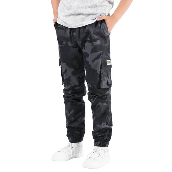 NATUST Jungen Cargohose Kinder Freizeithose Jogginghose Jungs Cargo Hose mit Elastischem Bund Tarngrau 158-164 (Herstellergröße: 160)