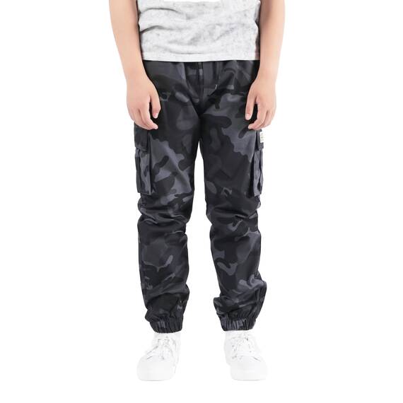 NATUST Jungen Cargohose Kinder Freizeithose Jogginghose Jungs Cargo Hose mit Elastischem Bund Tarngrau 158-164 (Herstellergröße: 160)
