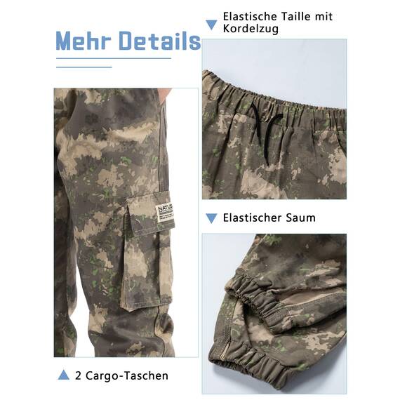 NATUST Jungen Cargohose Kinder Freizeithose Jogginghose Jungs Cargo Hose mit Elastischem Bund Wüstengelb 158-164 (Herstellergröße: 160)