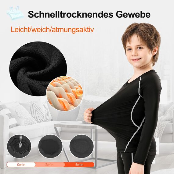 DreiWasser Thermounterwäsche Kinder Skiunterwäsche Winter Set Kinder Atmungsaktiv Funktionswäsche Set Fußball Junge Sportunterwäsche Sets für Training Skifahren Radsport Thermounterhose für Kind