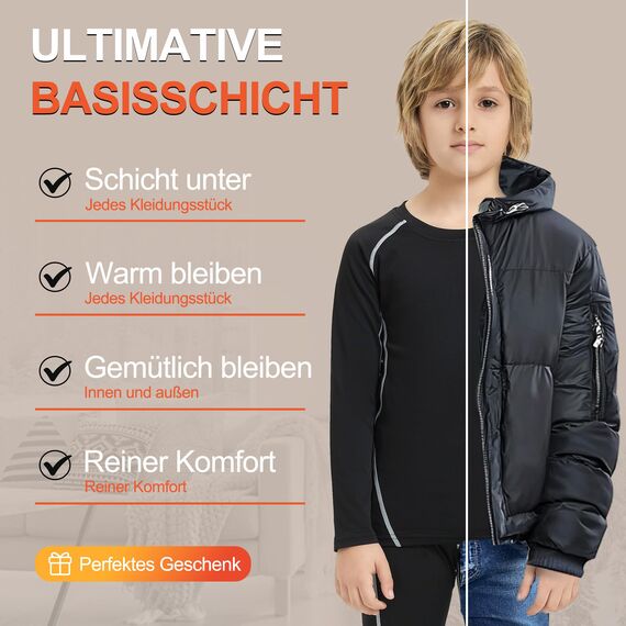 DreiWasser Thermounterwäsche Kinder Skiunterwäsche Winter Set Kinder Atmungsaktiv Funktionswäsche Set Fußball Junge Sportunterwäsche Sets für Training Skifahren Radsport Thermounterhose für Kind