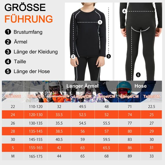 DreiWasser Thermounterwäsche Kinder Skiunterwäsche Winter Set Kinder Atmungsaktiv Funktionswäsche Set Fußball Junge Sportunterwäsche Sets für Training Skifahren Radsport Thermounterhose für Kind