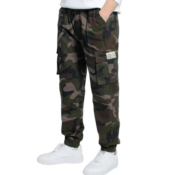 LAUSONS Hosen für Jungen Cargohose Kinder Hose Cargo Jogginghose Freizeithose mit Gummizug Armeegrün 170-176 (Herstellergröße 175)