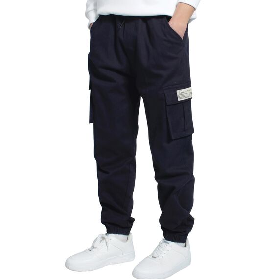 LAUSONS Hosen für Jungen Cargohose Kinder Hose Cargo Jogginghose Freizeithose mit Gummizug Dunkelblau 158-164 (Herstellergröße 160)