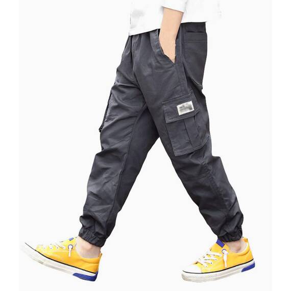 LAUSONS Hosen für Jungen Cargohose Kinder Hose Cargo Jogginghose Freizeithose mit Gummizug Grau 134-140 (Herstellergröße 130)