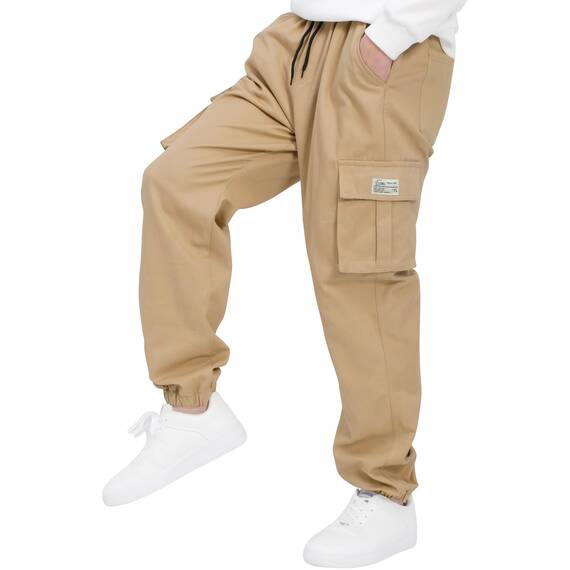 LAUSONS Hosen für Jungen Cargohose Kinder Hose Cargo Jogginghose Freizeithose mit Gummizug Khaki 140-146 (Herstellergröße 140)