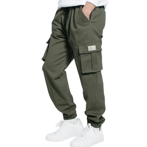 LAUSONS Hosen für Jungen Cargohose Kinder Hose Cargo Jogginghose Freizeithose mit Gummizug Grün 134-140 (Herstellergröße 130)