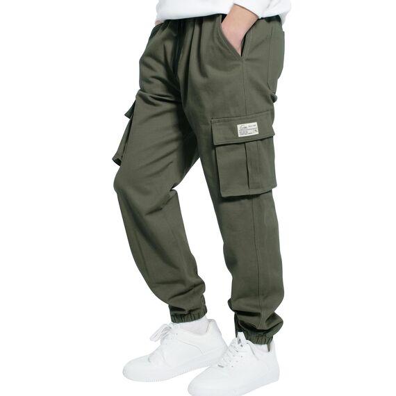 LAUSONS Hosen für Jungen Cargohose Kinder Hose Cargo Jogginghose Freizeithose mit Gummizug Grün 140-146 (Herstellergröße 140)