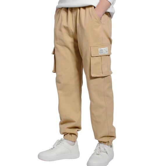 LAUSONS Hosen für Jungen Cargohose Kinder Hose Cargo Jogginghose Freizeithose mit Gummizug Khaki 164-170 (Herstellergröße 170)