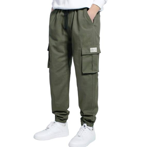 LAUSONS Hosen für Jungen Cargohose Kinder Hose Cargo Jogginghose Freizeithose mit Gummizug Grün 134-140 (Herstellergröße 130)