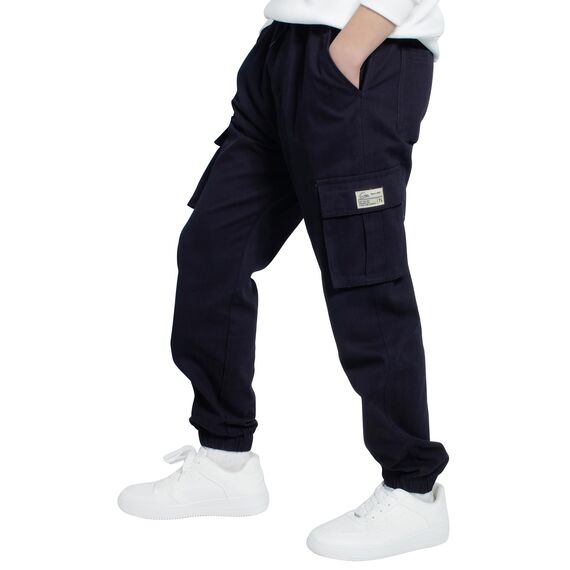 LAUSONS Hosen für Jungen Cargohose Kinder Hose Cargo Jogginghose Freizeithose mit Gummizug Dunkelblau 158-164 (Herstellergröße 160)