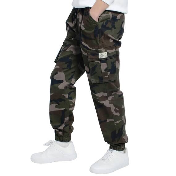 LAUSONS Hosen für Jungen Cargohose Kinder Hose Cargo Jogginghose Freizeithose mit Gummizug Armeegrün 152-158 (Herstellergröße 150)