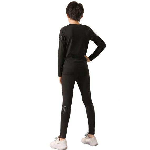 Echinodon Sportunterwäsche Kinder Fußball Jungen Mädchen Schnelltrockend Funktionsunterwäsche Kompressionsunterwäsche Set für Fitness Running Fußballtraining Basketball Radsport A-Schwarz 24