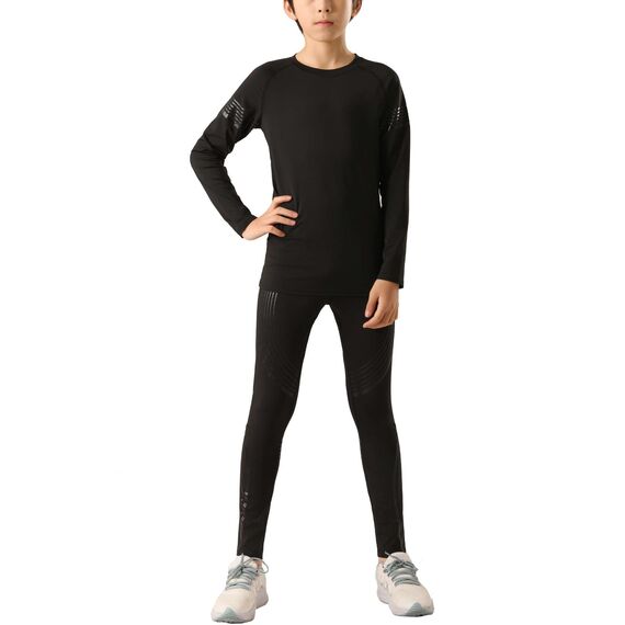 Echinodon Sportunterwäsche Kinder Fußball Jungen Mädchen Schnelltrockend Funktionsunterwäsche Kompressionsunterwäsche Set für Fitness Running Fußballtraining Basketball Radsport A-Schwarz 22