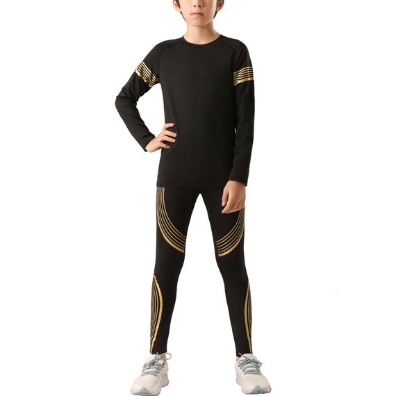 Echinodon Sportunterwäsche Kinder Fußball Jungen Mädchen Schnelltrockend Funktionsunterwäsche Kompressionsunterwäsche Set für Fitness Running Fußballtraining Basketball Radsport A-Golden 26
