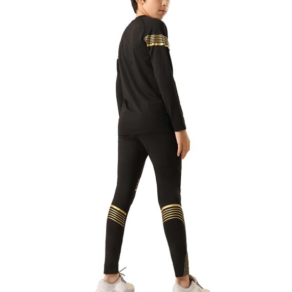 Echinodon Sportunterwäsche Kinder Fußball Jungen Mädchen Schnelltrockend Funktionsunterwäsche Kompressionsunterwäsche Set für Fitness Running Fußballtraining Basketball Radsport A-Golden 24