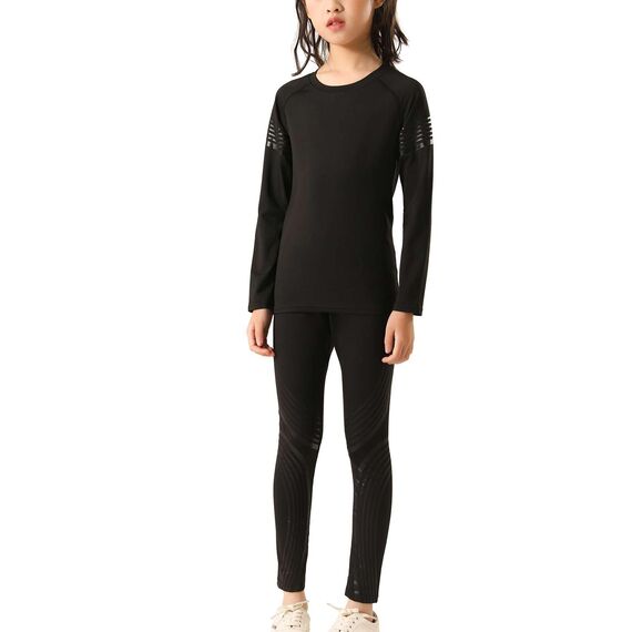 Echinodon Sportunterwäsche Kinder Fußball Jungen Mädchen Schnelltrockend Funktionsunterwäsche Kompressionsunterwäsche Set für Fitness Running Fußballtraining Basketball Radsport A-Schwarz 22