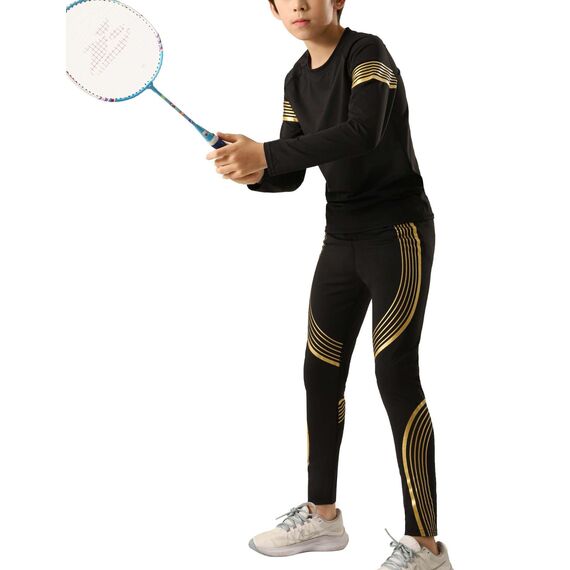 Echinodon Sportunterwäsche Kinder Fußball Jungen Mädchen Schnelltrockend Funktionsunterwäsche Kompressionsunterwäsche Set für Fitness Running Fußballtraining Basketball Radsport A-Golden 28