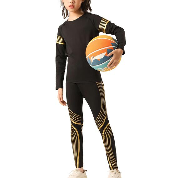 Echinodon Sportunterwäsche Kinder Fußball Jungen Mädchen Schnelltrockend Funktionsunterwäsche Kompressionsunterwäsche Set für Fitness Running Fußballtraining Basketball Radsport A-Golden S