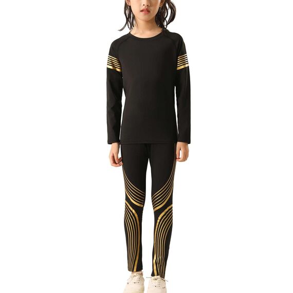Echinodon Sportunterwäsche Kinder Fußball Jungen Mädchen Schnelltrockend Funktionsunterwäsche Kompressionsunterwäsche Set für Fitness Running Fußballtraining Basketball Radsport A-Golden 26