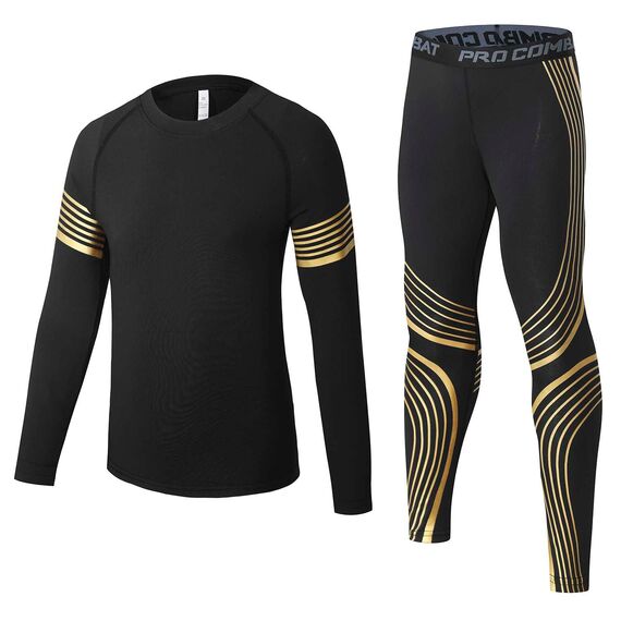 Echinodon Sportunterwäsche Kinder Fußball Jungen Mädchen Schnelltrockend Funktionsunterwäsche Kompressionsunterwäsche Set für Fitness Running Fußballtraining Basketball Radsport A-Golden 30