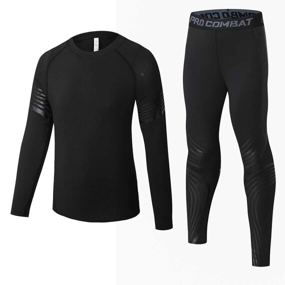 Echinodon Sportunterwäsche Kinder Fußball Jungen Mädchen Schnelltrockend Funktionsunterwäsche Kompressionsunterwäsche Set für Fitness Running Fußballtraining Basketball Radsport A-Schwarz 22