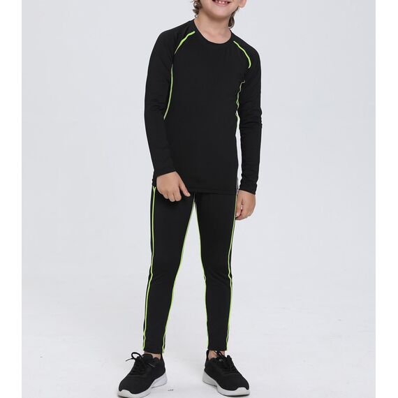Echinodon Kinder Sportunterwäsche Fußball Junge Kompressionsshirt + Kompressionshose Kompressionsunterwäsche Set Funktionsunterwaesche Set für Running Training Radsport Grün 164/170