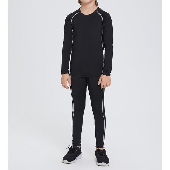 Echinodon Kinder Sportunterwäsche Fußball Junge Kompressionsshirt + Kompressionshose Kompressionsunterwäsche Set Funktionsunterwaesche Set für Running Training Radsport (Grau, 176)
