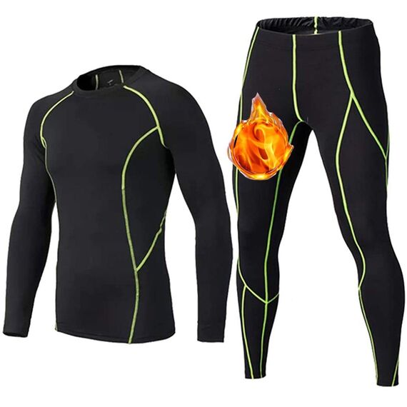 Echinodon Kinder Sportunterwäsche Fußball Junge Funktionsunterwäsche Set Kompressionsshirt + Kompressionshose Kompressionsunterwäsche für Training Skifahren Radsport (Fleecefutter-Grün, 134/140)